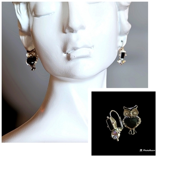 3/$30 VTG Mismatched Owl Geometric Leverback Earrings - Picture 1 of 5